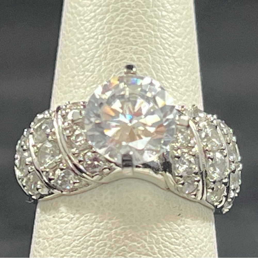 Ornate CZ Solitaire Sterling Silver Ring